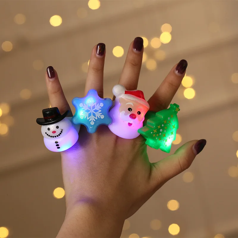 

Christmas Gift Merry Christms Party Finger Lights Santa Claus Snowflake Xmas Tree Snowman Ring Children Finger Toys Gift MJ