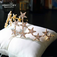 himstory gold star hairbands bride tiaras and crowns shinny crystal wedding hair accessories hair jewelry tiara
