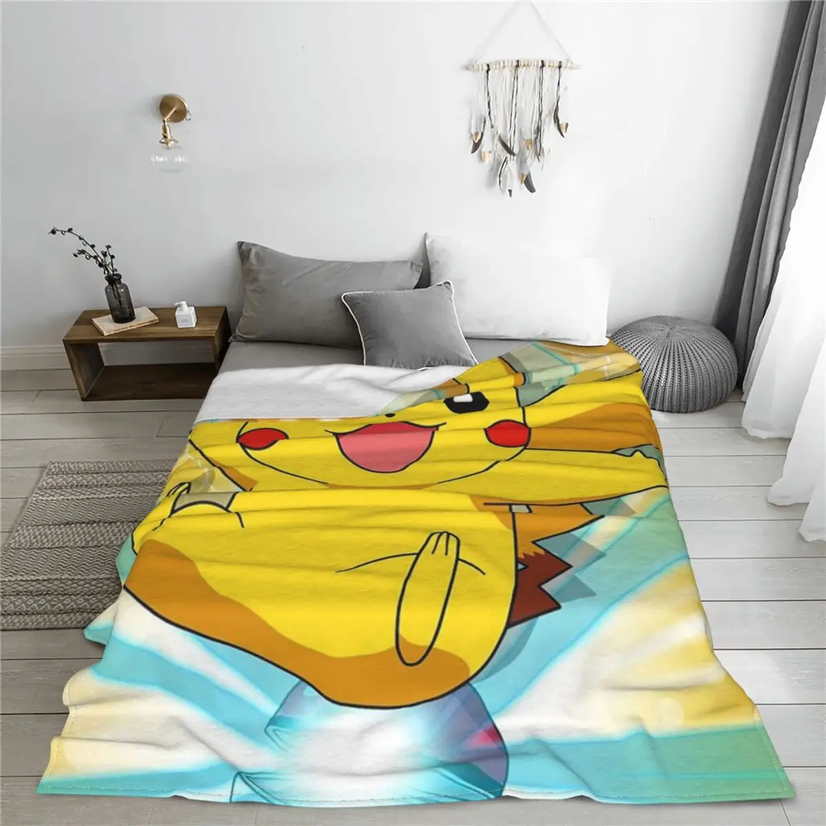 Bikachu-Manta de terciopelo de Anime para cama y dormitorio, cobertor transpirable de cara bonita, superc&aacute;lido, para primavera y verano-2