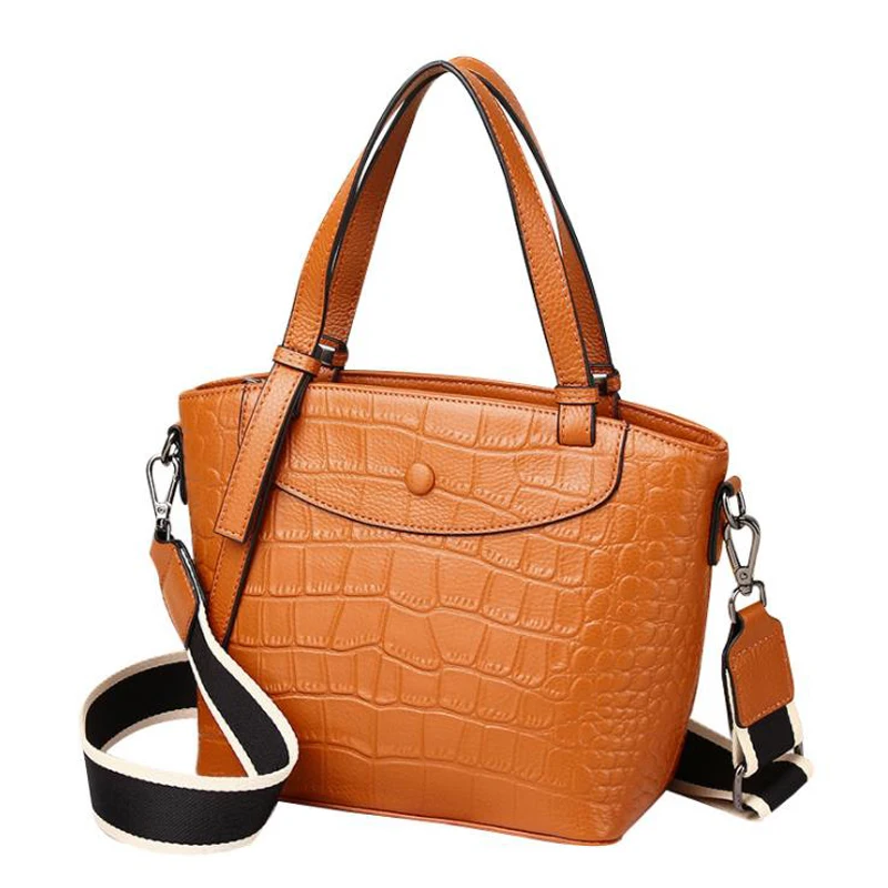Crocodile Pattern leather HandBags 2022 New Wide Shoulder Strap Messenger Bag luxury Handbag shoulder bag trendy handbag