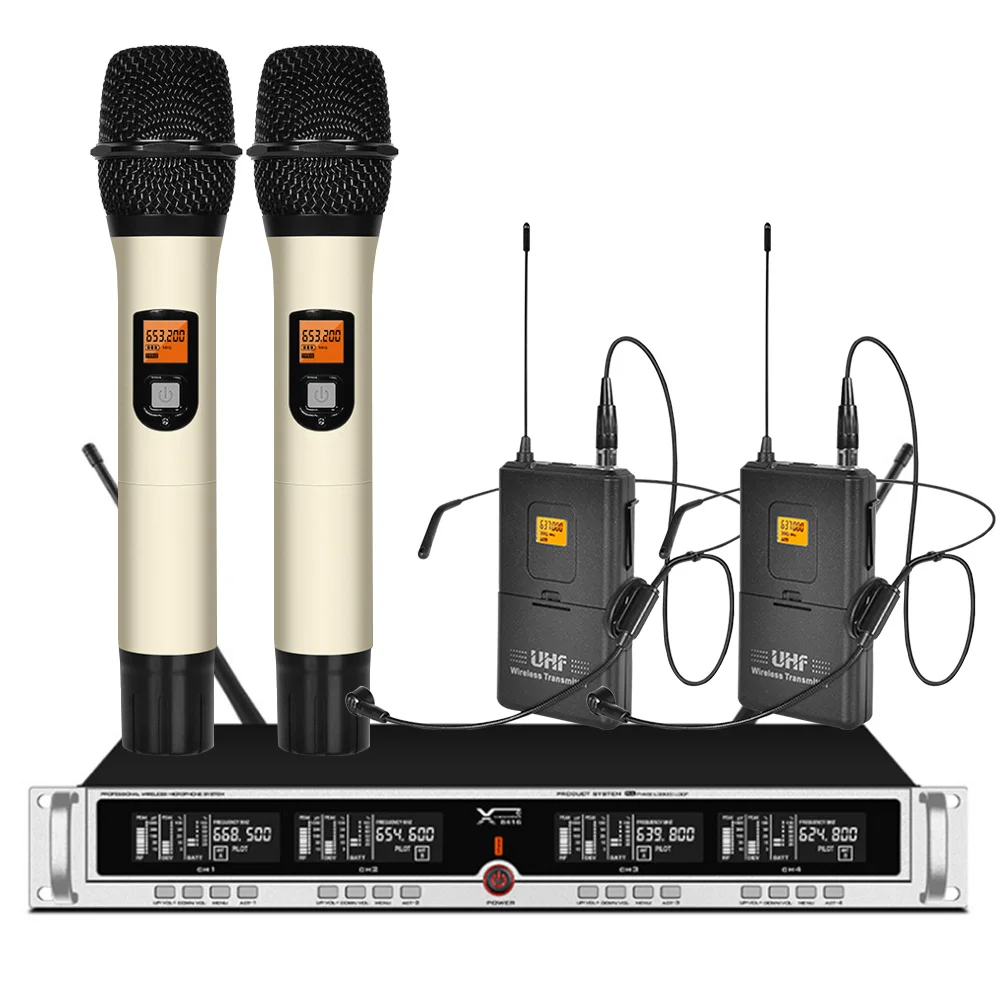 Профессиональный UHF беспроводной микрофон 2 наушники ручной для KTV сценический