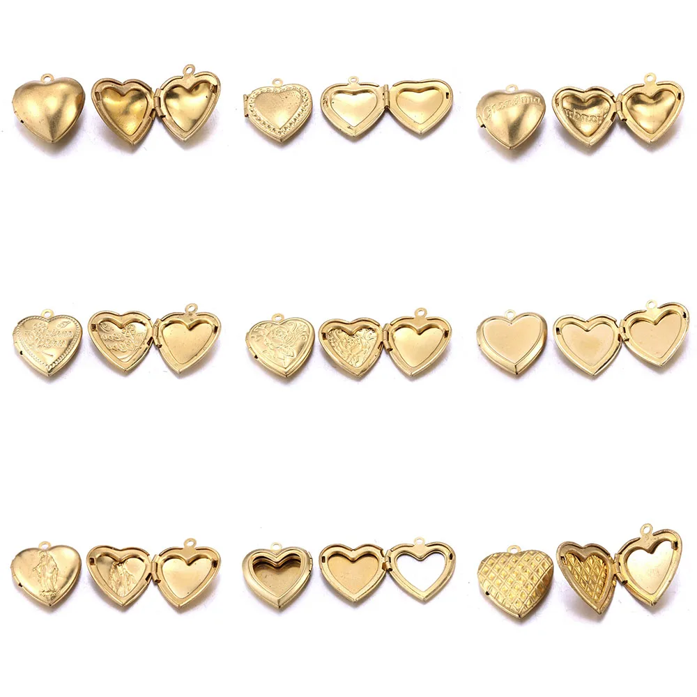 

Heart Copper Accessory Set Jewelry 5/Pcs Fashion Women's Necklace Earring Set Accessory Opening Photo Locket Laser Engraving