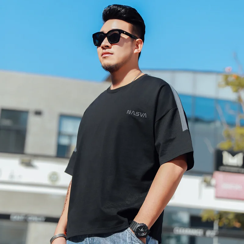 

Large size men summer new simple versatile loose half sleeve T - shirt add fat increase short sleeve jacket