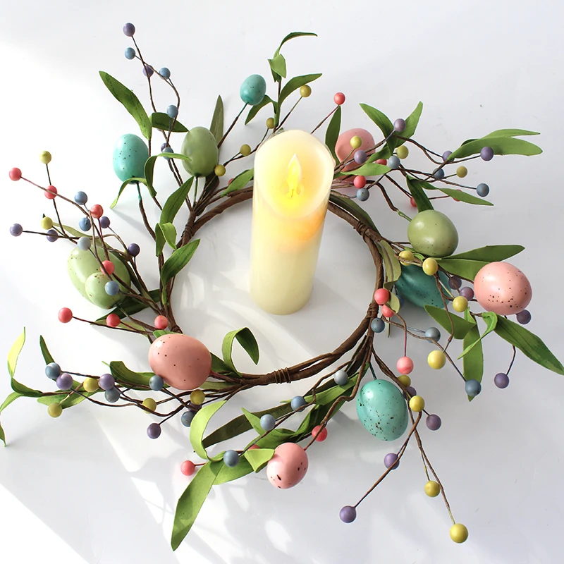 

Easter Egg Door Wreath Spring Pastel Mix Pip Berry Front Door Wreath Candle Ring Farmhouse Primitive Home Decor