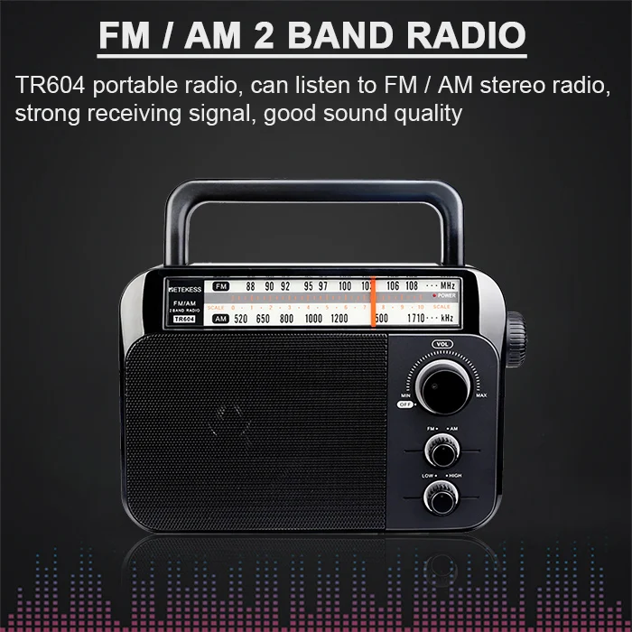 Retekess TR604 FM/AM 2 диапазона черный 2019new Портативный радио от сети переменного тока перезаряженный приемник для пожилых, слуховой поврежденные людей