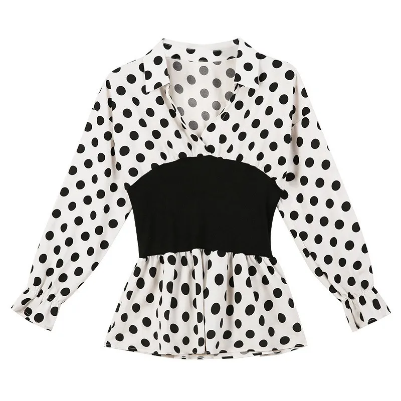 

Spring and Autumn 2020 New Lapel Printing Long Sleeve Temperament Shirt Women Light Mature New Fashion Design Wave Point Shirt