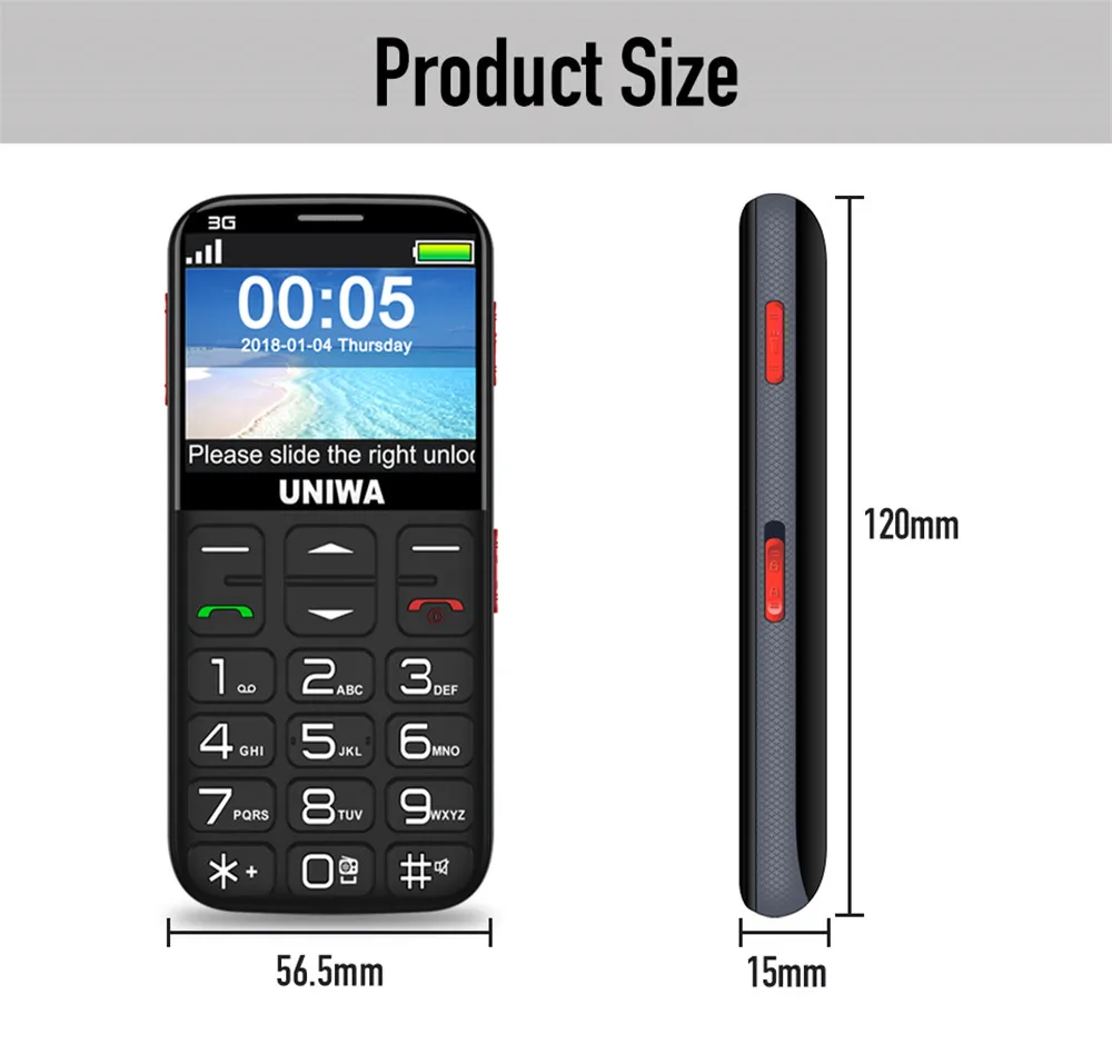 UNIWA V808G Mobile Phone Russian Keyboard 3G WCDMA Phone Strong Torch Senior Cellphone Elderly Big SOS Push-Button Phone Old Man