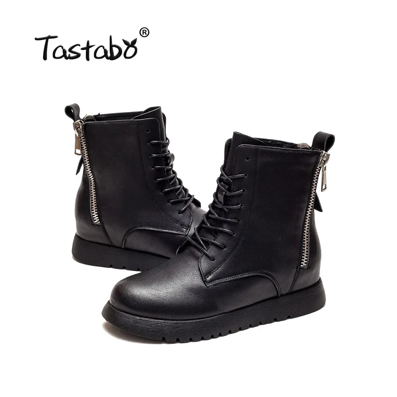 

Tastabo Genuine Leather Ankle Boots Velvet Handmade Lady soft Flat shoes comfortable Casual Moccasins Women's shoes 8763
