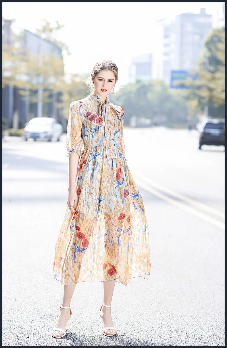 Весна-лето 2020 женское длинное платье шифоновое макси с принтом элегантные