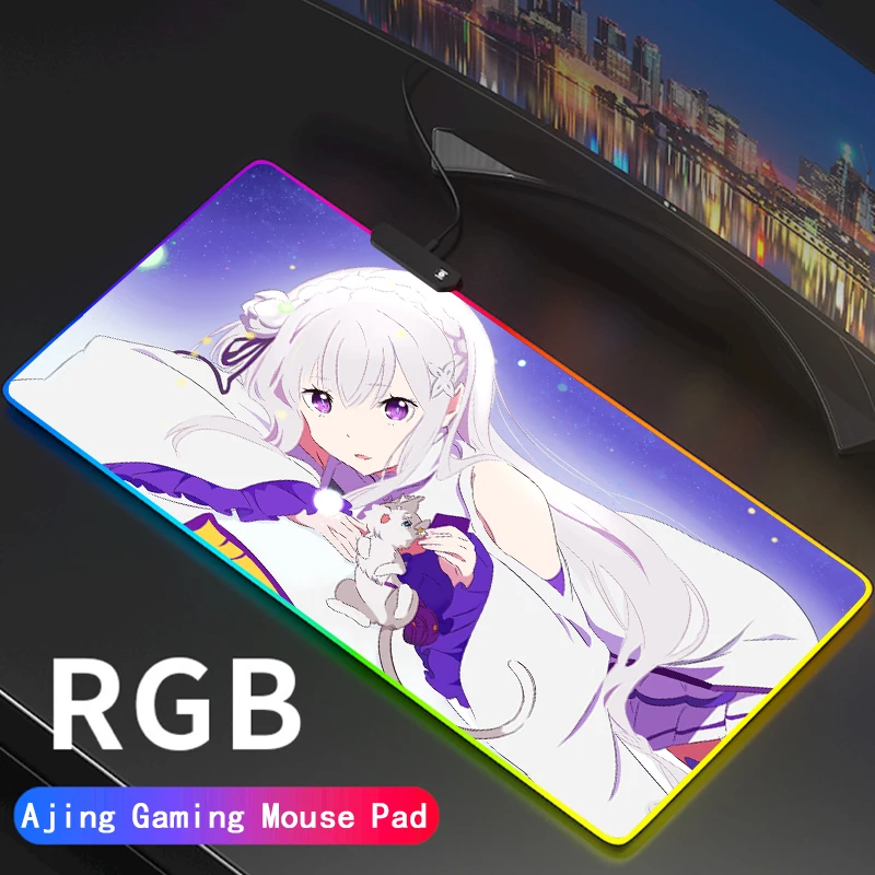 

Эмилия игровой Мышь Pad цветная (RGB) Re:Zero игровая компьютерная Мышь pad светодиодный подсветкой sem FIO большой Rem коврик для мыши XXL для струйного п...