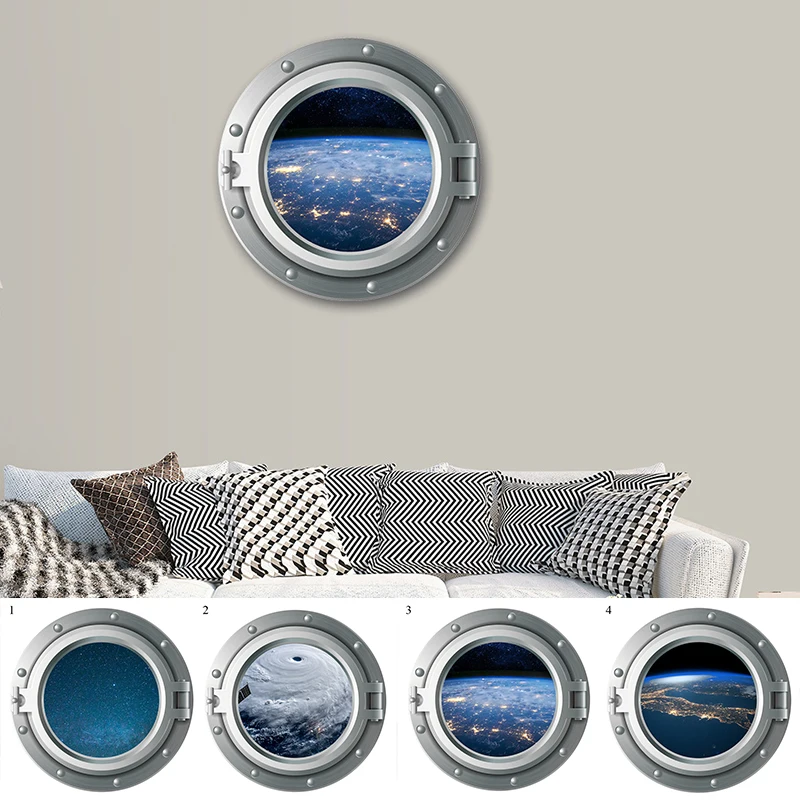 

Space Starry Sky Portholes Window Wall Stickers For Washing Machine Kidroom Decoration Diy Art Wall Decals Bathroom Wall Sticker