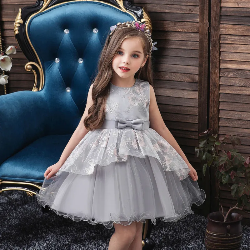 2019 Autumn New Baby Girl Princess Dress Children Sleeveless Gauze Embroidered Lace O-neck Soild Cotton Bow Knee Full | Детская одежда