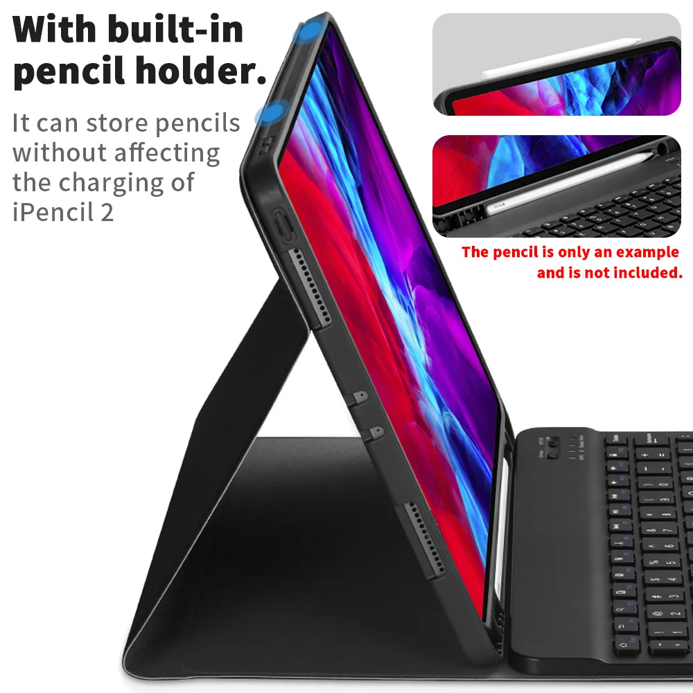 Фото Чехол с радужной клавиатурой для iPad Pro 11 чехол 2021 2020 держателем карандаша 6 7 8 9 Чехол с радужной клавиатурой для iPad Pro 11 чехол 2021 2020 держателем карандаша 6 7 8 9