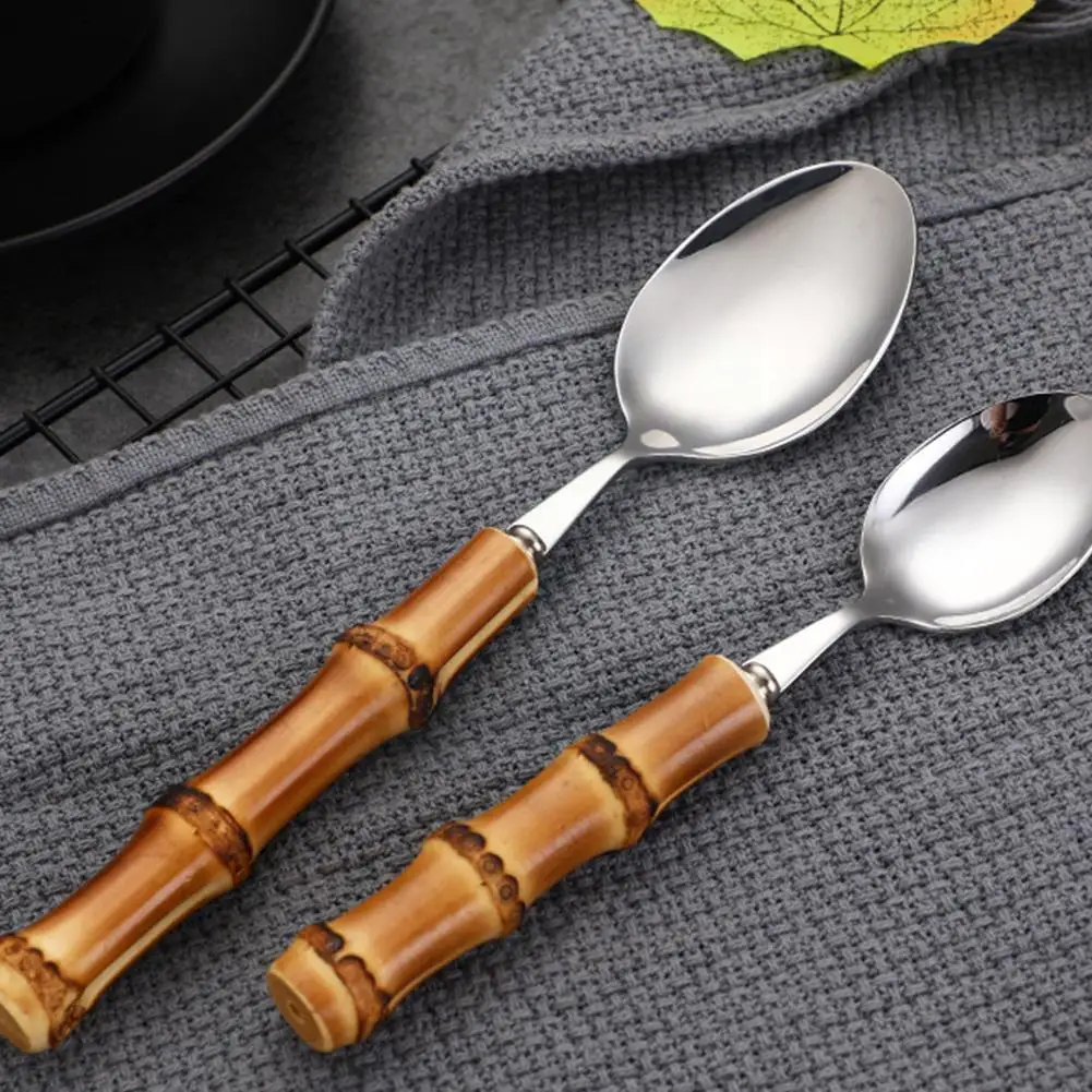 

1pc Steel Tableware With Bamboo Handle Steak Knife Includes Set Dinnerware Spoon Knives Cutlery Dessert Forks Spoons U6G0