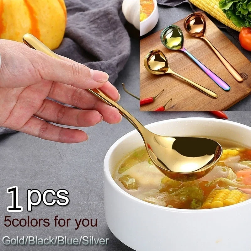 

5 Pcs 304 Stainless Steel Spoon Family Soup Spoon Stainless Steel Kitchen Cooking Spoon