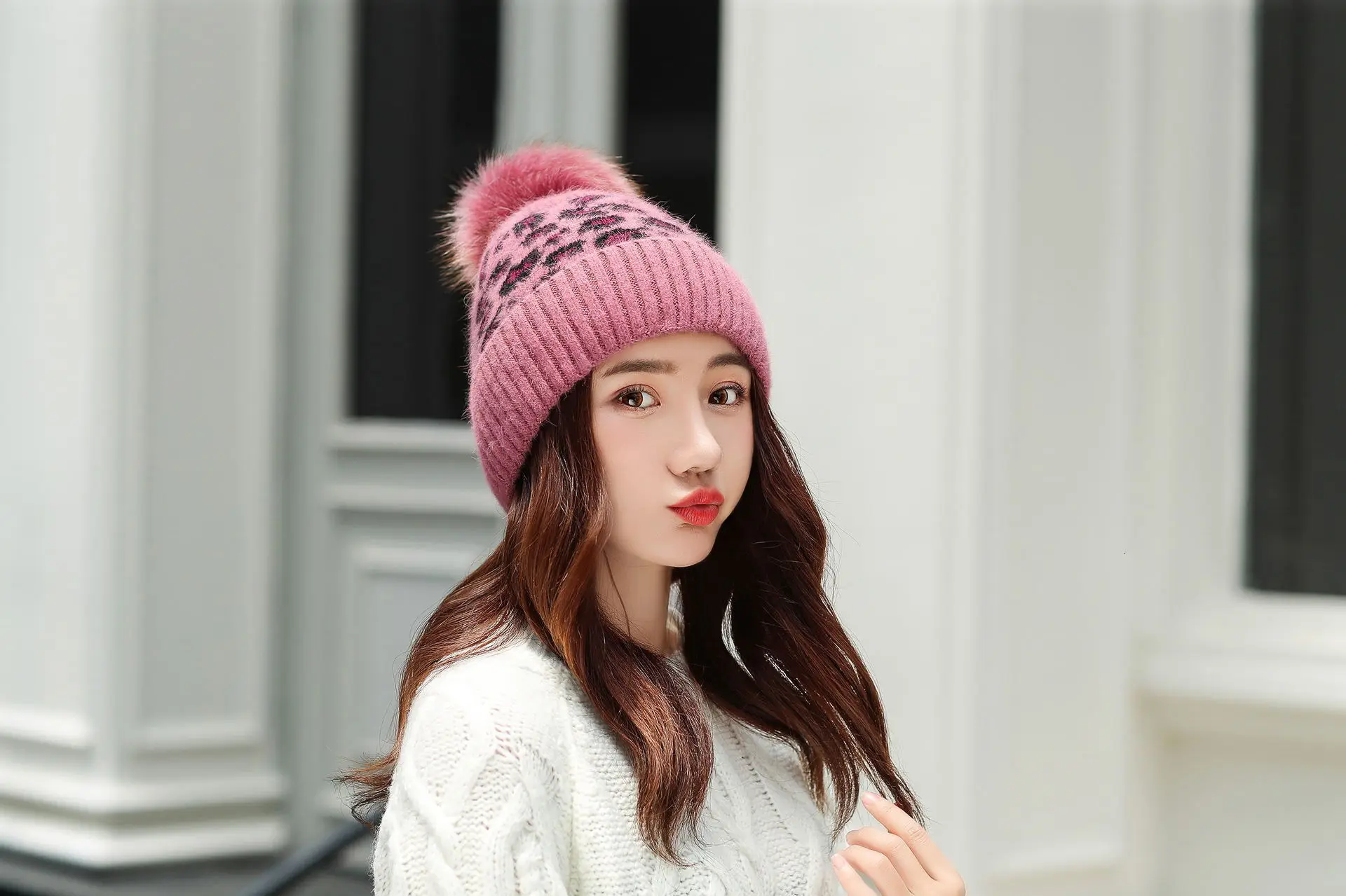 Women Beanies Pom Poms Rabbit Hat Beanie Knitted Skullies Fashion Caps Ladies Knit Cap Winter Hats For Women