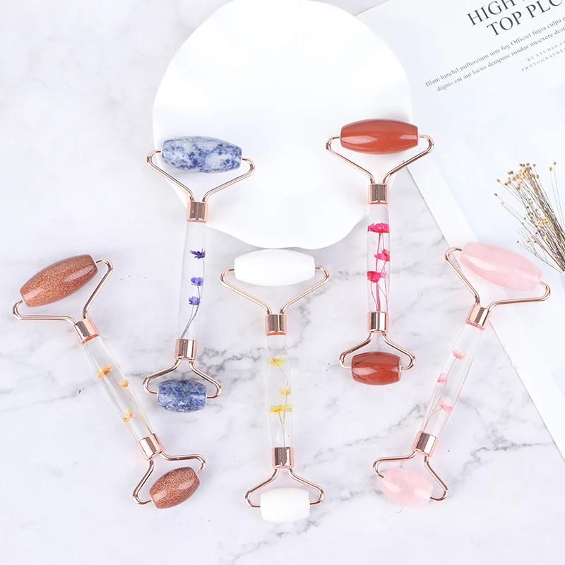 1 шт. Натурального Розового Кварца лица нефрита каменный ролик Красота