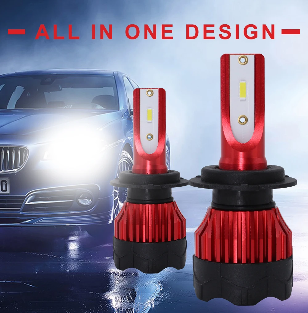 2Pcs H4 LED H7 Auto Car Headlight 9005 9006 H3 H13 H8 880 H27 9004 9007 H11 881 LED H1 K5 55W 6000LM 6000K Automobile Bulb