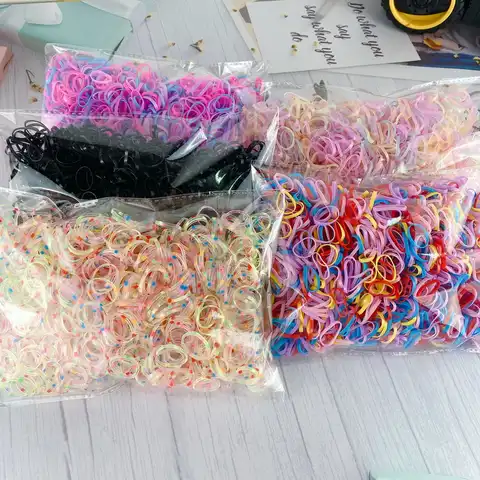 1000 шт/набор Разноцветные толстые прозрачные силиконовые резинки для волос маленькие для малышей резиночки для девочек эластичная резинка ...