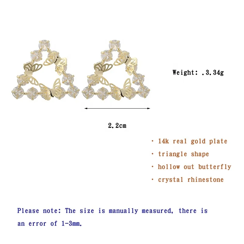 

Fashion Triangle Geometric Crystal Rhinestone Hollow Out Butterfly Earrings 2021