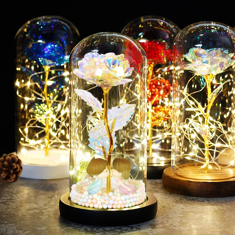 

Eternal Rose Flower LED Light Flashing Flowers In Flask Glass Dome Valentine's Day Gift Wedding Decoration Valentines Mariage