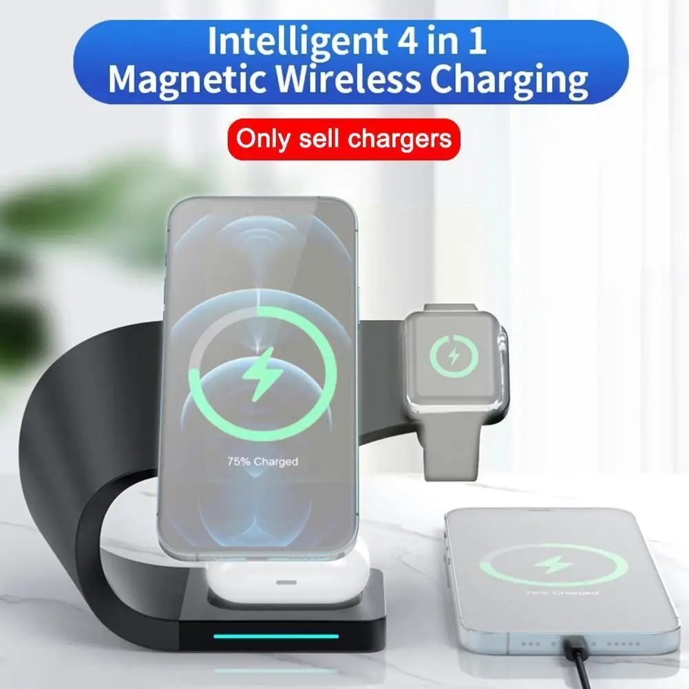 

Подходит для Iphone12 гарнитура Беспроводная зарядка четыре в одном магнитное Беспроводное зарядное устройство кронштейн для беспроводного з...