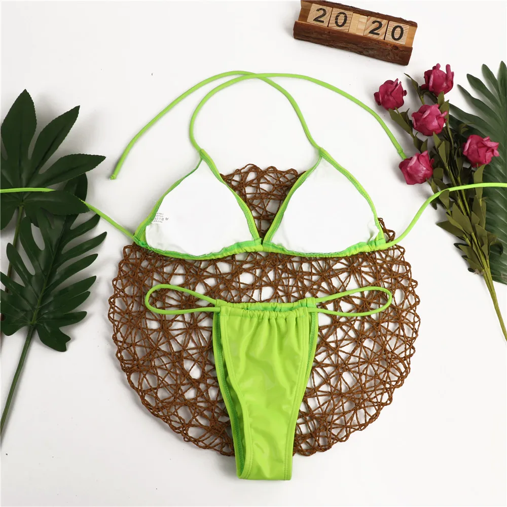 

Micro Bikini 2021 Sexy Thong Swimsuit Bandeau Bikini Set Push-Up Brazilian Swimwear Halter High Cut Solid Two Piece Biquini