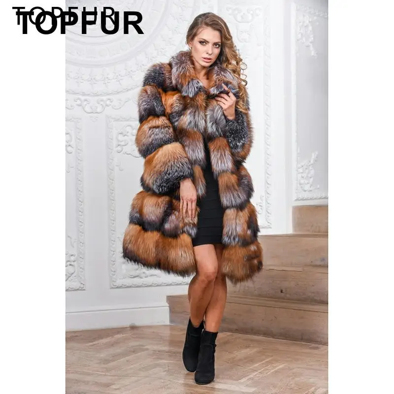 Женские зимние пальто с воротником из натурального меха Длинные свободные