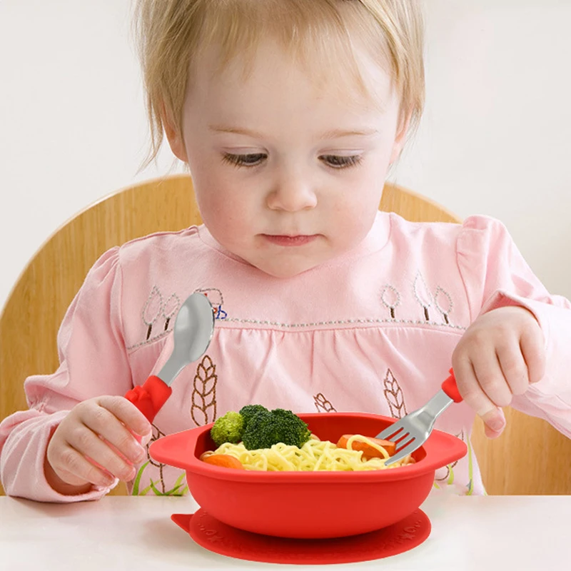 

Baby soild Silicone Suction Cup Bowl set with spoon fork Tableware Feeding Set Waterproof Non-Slip Training Bowl Dinnerware Sets