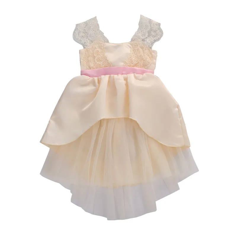 

Girls Formal Princess Dress, Beige Sleeveless Square Collar One-piece with Big Bow Knot