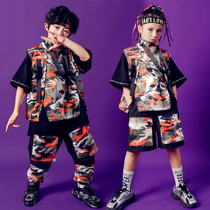 

Rave Outfit Hip Hop Dancewear Kids Street Dancer Outfit Stage Costume Festival Clothing Designer Clothes Cargo Pants DL8116