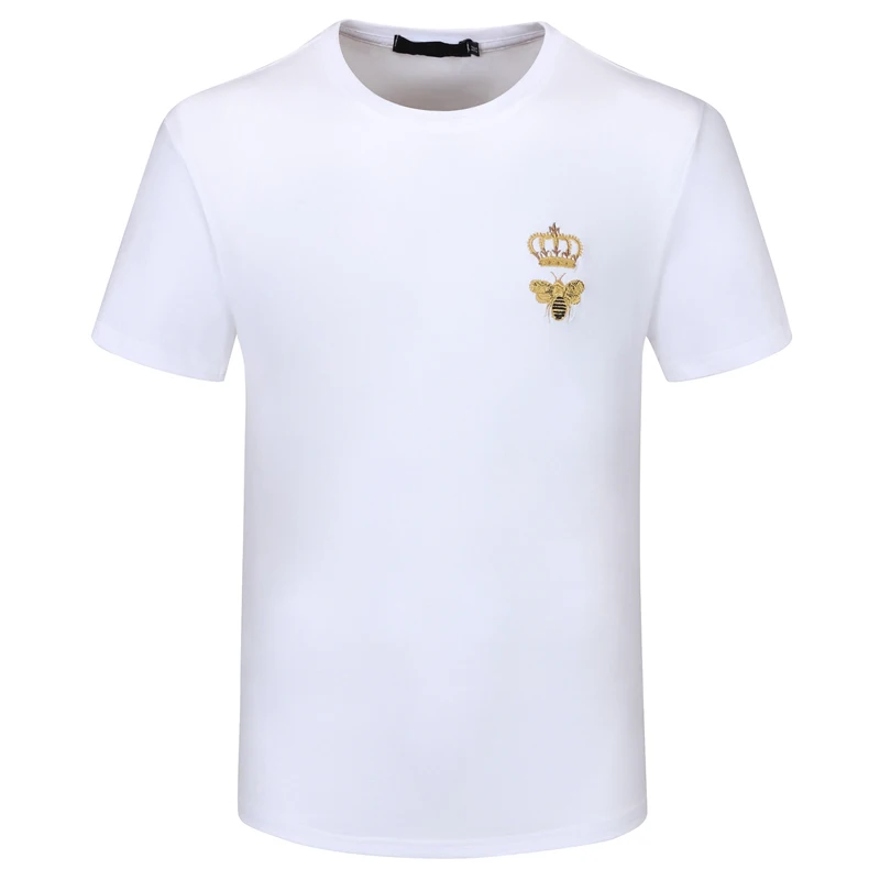 

2021ss new t-shirt men's short sleeve simple crown bee embroidery round neck high street cotton top fashion summer