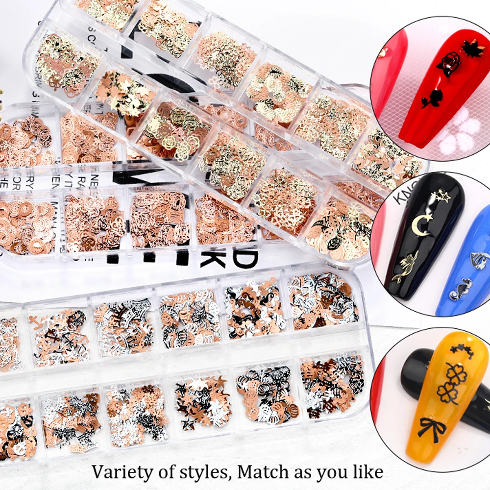 

2022 Metal Nail Art Charms,Flake Various Shapes Ultra-thin Nail Rhinestones Hollow Alloy Accessories Manicure Decorations