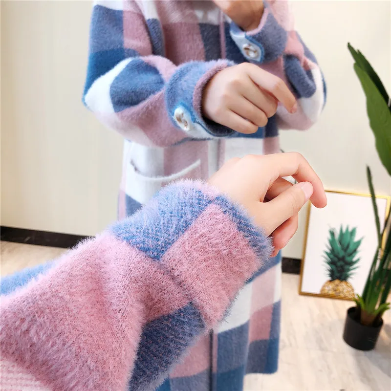 Осенне-зимний кашемировый решеточный свитер для женщин 2019 корейский длинный