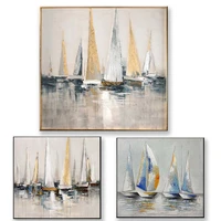cheaper abstract oil painting sailboat on the sea handmade picture wall decor for living room indoor home decoration no framed