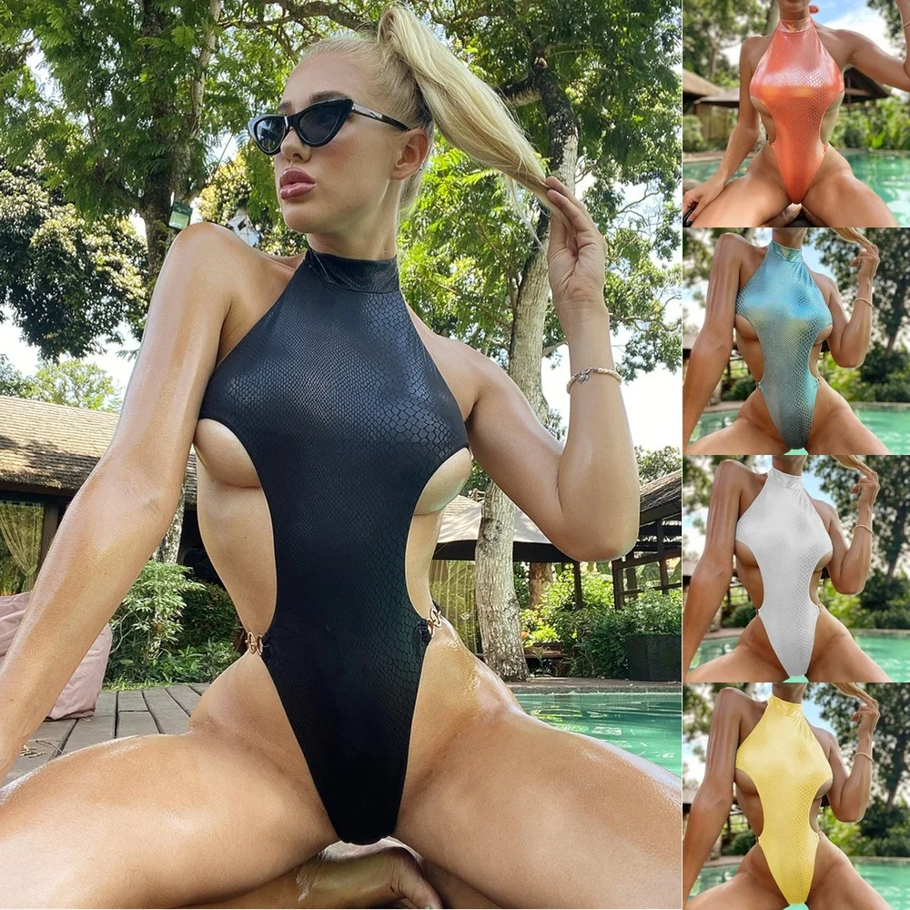 

Sexy Reflective One Piece Swimsuit Women Solid Swimwear Bodysuit Swimsuit Push Up Monokini Bathing Suit Summer Beachwear QW045