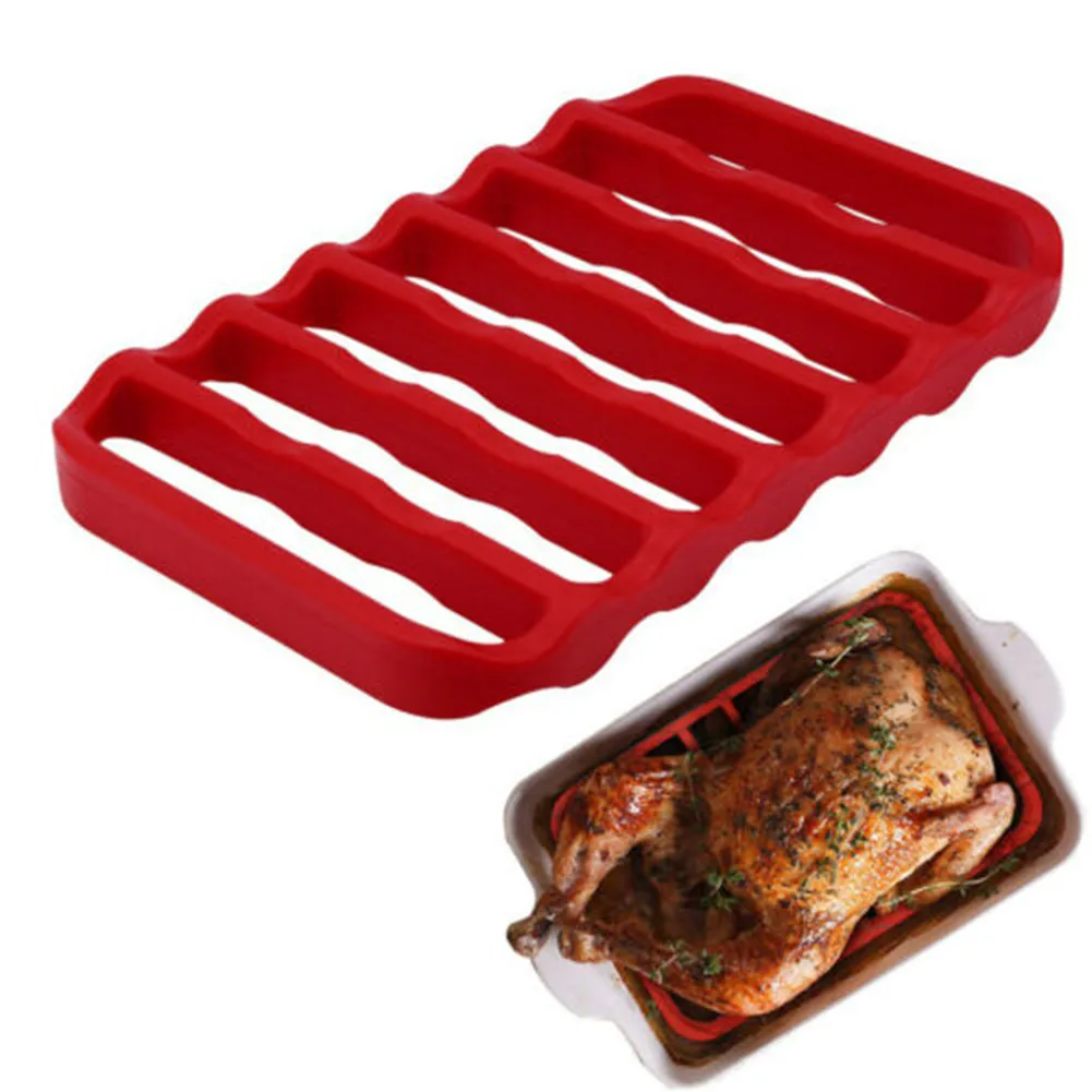 

New Silicone BBQ Grill Tray Rack Turkey Drain Mat Kitchenware Microwave Kitchen Turkey Grills BBQ Tool Silicone Roast Rack