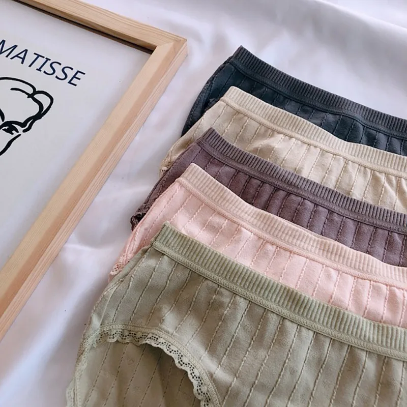 

Seamless Cotton Mid Waist Breathable Panties For Women Anti-light Solid Color Brief Intimate