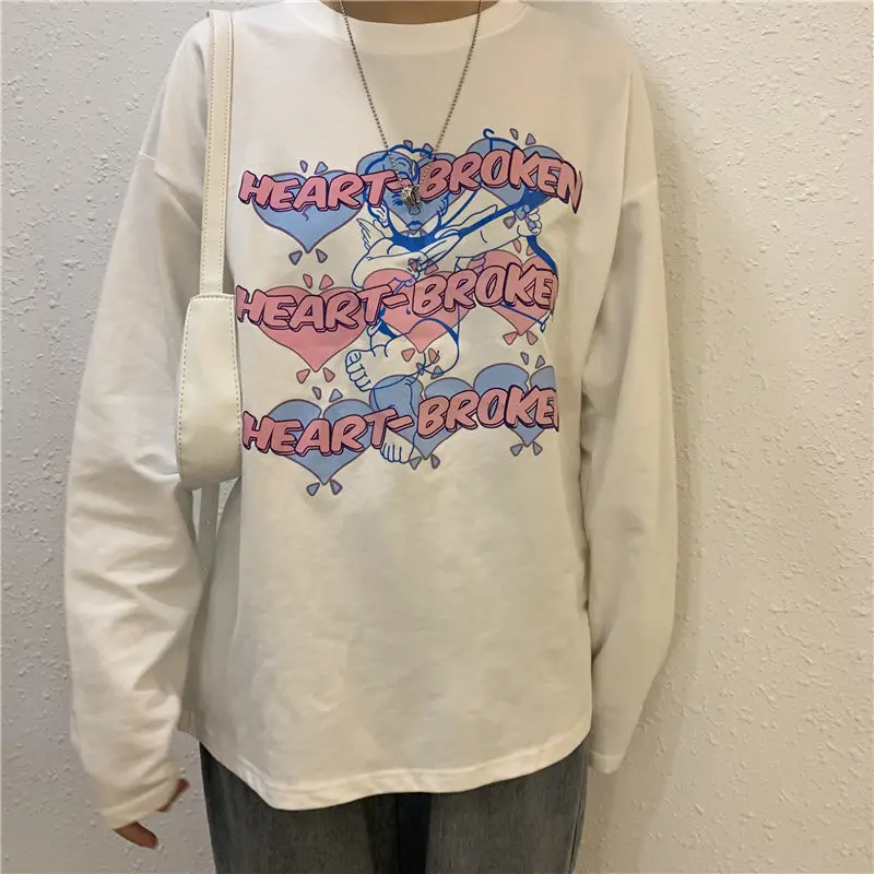 

2021 White Letter Print T Shirt Oversize Streetwear Funny Cool O Neck Tees Summer Loose High Street Harajuku T Shirt Females