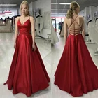 Платье женское вечернее атласное с V-образным вырезом и карманами