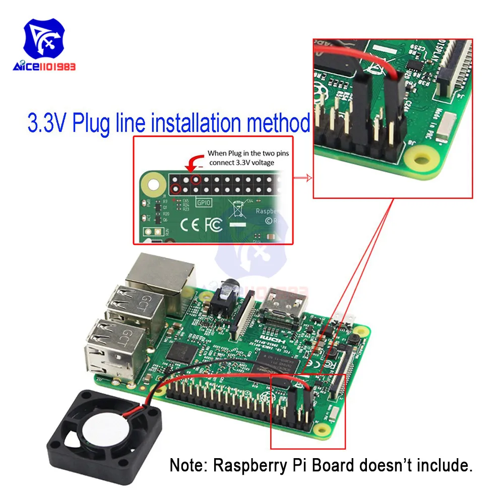 2-контактный Вентилятор diymore 30x30x7 мм 3 В 5 в постоянного тока для Raspberry Pi 4/Pi B +/Pi 3B/Pi 2/Pi