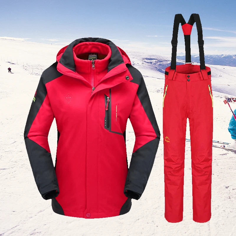 Теплый лыжный костюм от 30 °C женская брендовая зимняя Лыжная куртка и брюки для