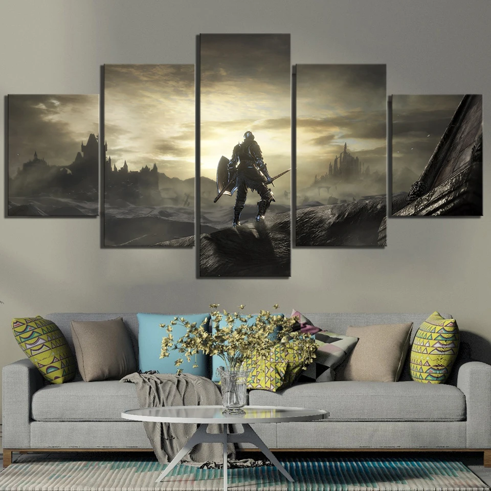 

5 Piece HD Pictures Dark Souls 3 Game Scene Poster Paintings Knight Picture Fantasy Wall Art Canvas Paintings for Home Decor