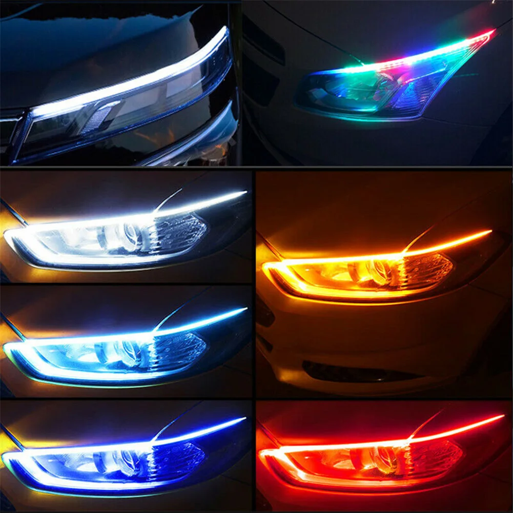 

2Pcs Flexible Car LED Light Strip(3 Sizes) Daytime Running Lights RGB Waterproof Turn Signal Lights with Remote Control