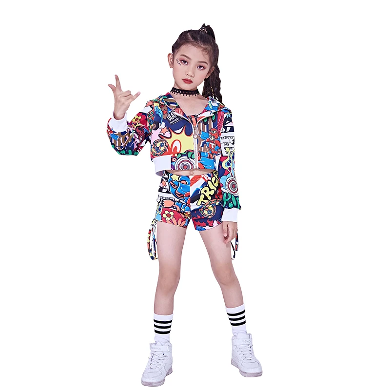 

Girls Jazz Dance Children's Costumes modern Street Dance Costumes Top Shorts 3pcs Sets Hip-hop Jazz Dance Clothes Children Sets