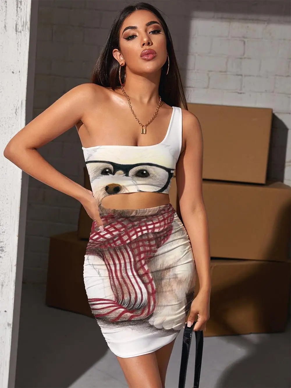 

Giyu Brand Dog Dress Women Animal Hollow out Dresses Painting Halter Sleeveless Lovely 3d Print Womens Clothing Party Vintage