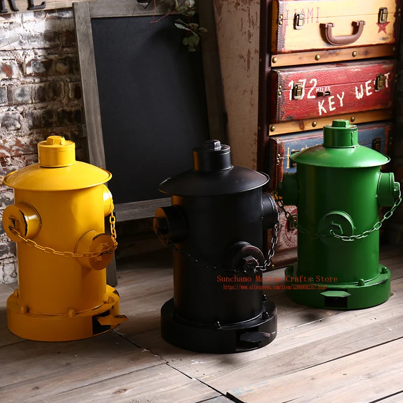 

Retro Iron Trash Wastebasket Mini Kitchen Dustbin Garbage Storage Bin Creative Tin Fire Hydrant Pedal Can Bar Cafe Home Decor