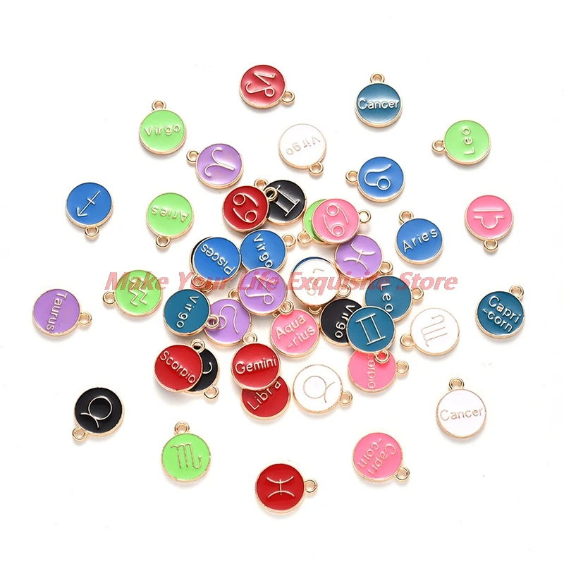 

New 12pcs Metal Alloy Enamel Zodiac Signs Charms Pendant Diy Hand Made Jewelry Parts