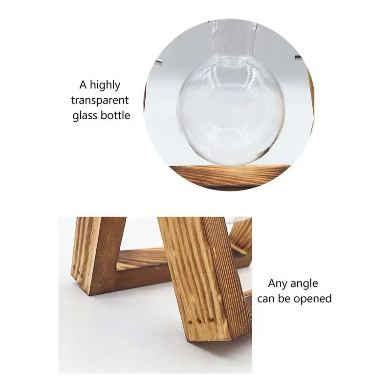 Прозрачная ваза для гидропонных растений креативная декоративная с деревянной