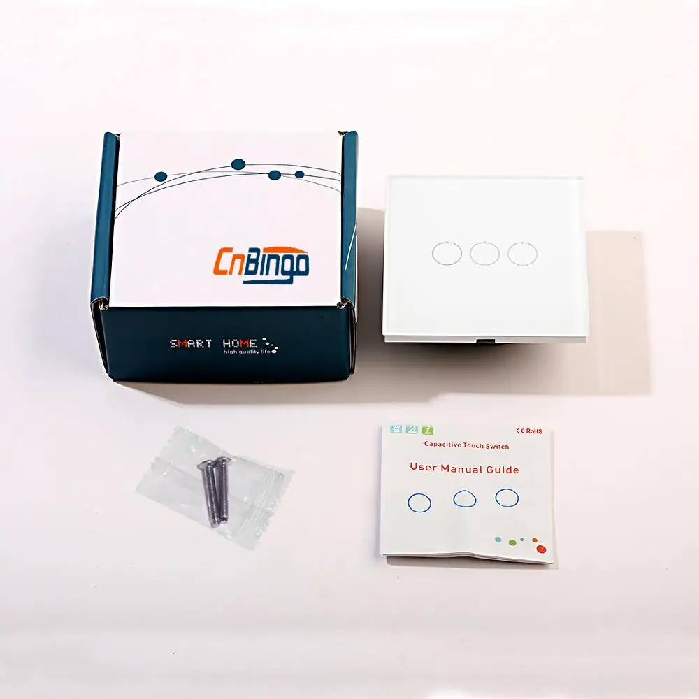 

Bingoelec WIFI 3 Gang 1 Way Switch Crystal Glass Panel Touch Wall Switch Smart Home Automation Wireless By Alexa Tuya Control